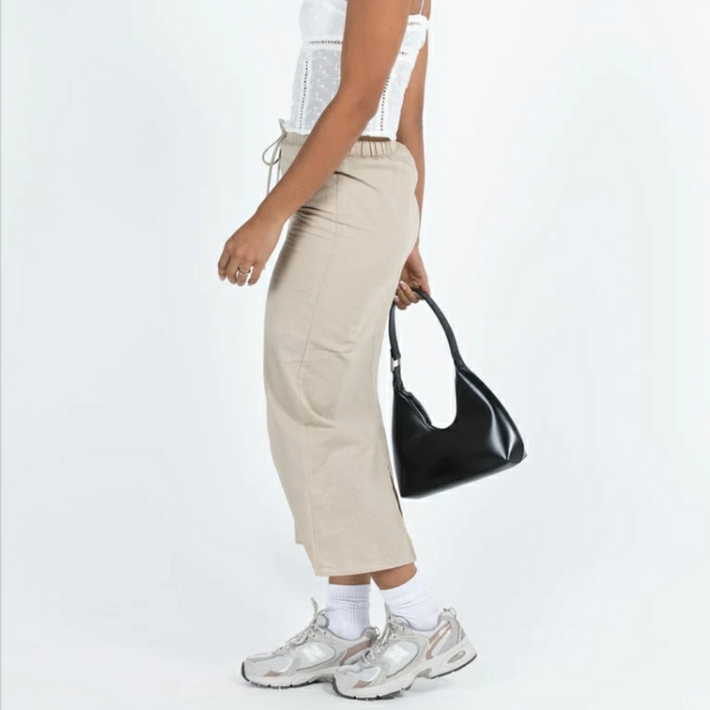 PRINCESS POLLY Tarrant Linen Blend Slit Beige  Midi Skirt NWT Size 6